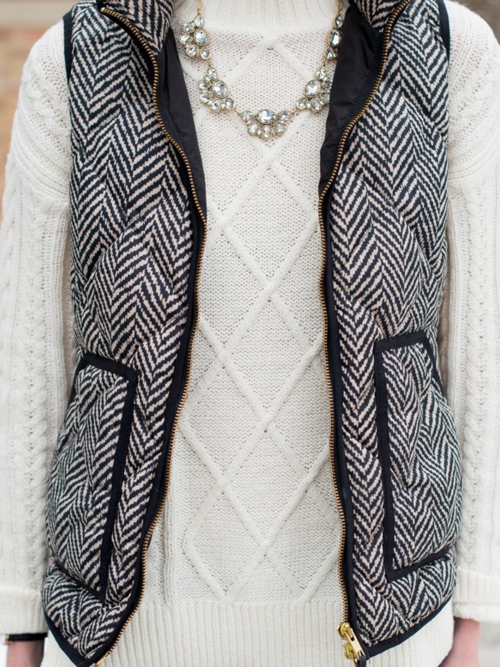 J. Crew black and white Herringbone quilted vest - Picture 5 of 7